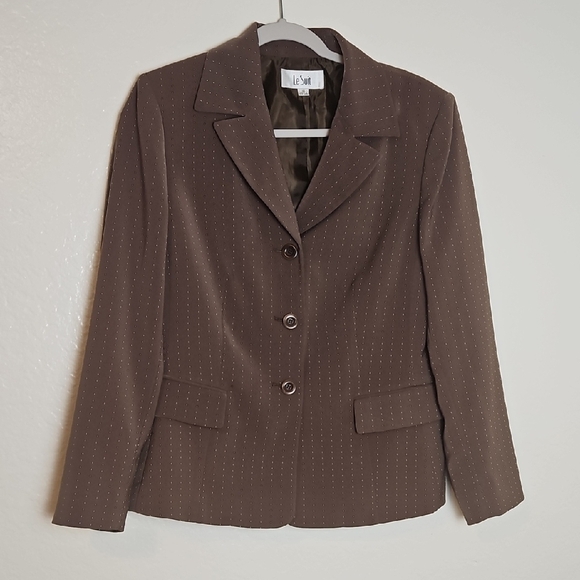 Le Suit Brown Pinstripe Women's Blazer - Picture 1 of 11